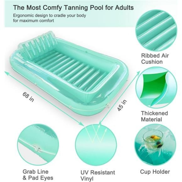 Pool Floats Inflatable Tanning Pool Bed Rainbow Lounger - Picture 6 of 6